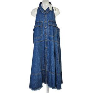 Anthropologie Pilcro Sleeveless Halter Swing Midi Dress Denim Size 1X NWT Jean
